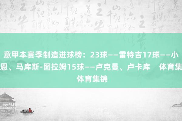 意甲本赛季制造进球榜：23球——雷特吉17球——小基恩、马库斯-图拉姆15球——卢克曼、卢卡库    体育集锦